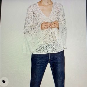 Zara Woman statement sleeve white lace blouse